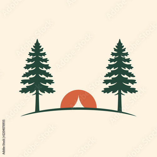 Camping Tent Between Pine Trees Logo Emblem for Outdoor Adventure