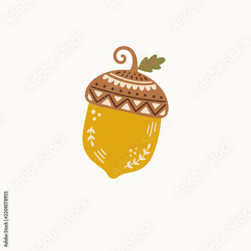 Decorative Acorn Nut Icon with Tribal Pattern for Autumn Festival Logo