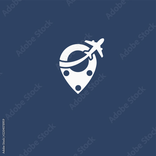 Airplane Flying Around Map Pin Location Logo for Travel Agency