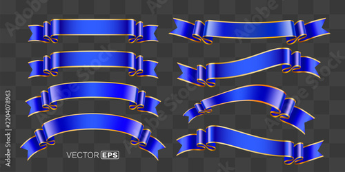 Elegant Blue Ribbon Banners with Golden Trim Set, ideal for various design projects and celebratory events. Vector illustration