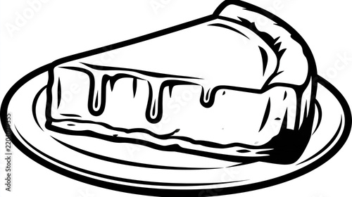 Cheesecake slice on a plate with dripping cream shown against a white background
