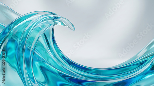 Dynamic blue glass wave form with smooth flowing curves fluid sculpture abstract cur