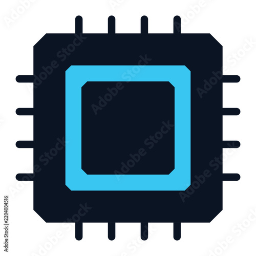 Fototapeta Microprocessor Chip Icon in Navy and Cyan