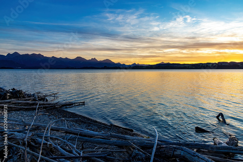 Aussicht auf den Forggensee am Abend bei Greith, Buching