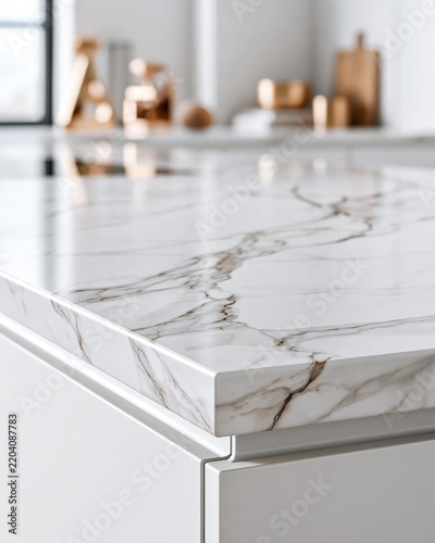Modern kitchen with beautiful marble countertop detail