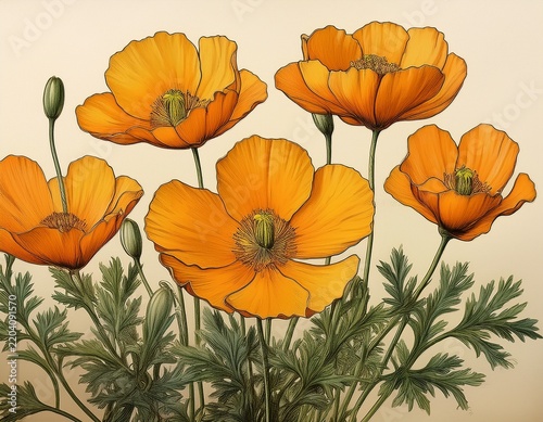 californian poppy hand drawn flowers