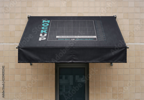 Awning on Tiled Storefront Branding Design Mockup
