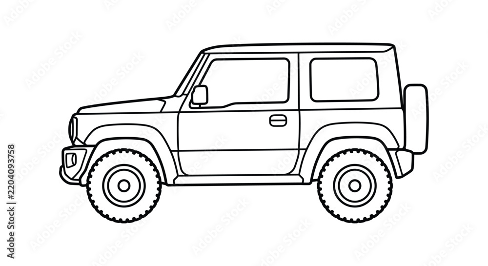 Fototapeta premium Line drawing of a compact suv vehicle with large tires on a white background automobile automotive