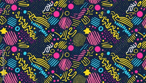 hand drawn abstract confetti seamless pattern pop art fashion festival abstract background in memphis style