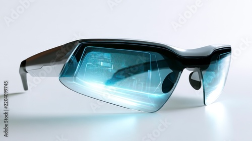 Futuristic Smart Glasses with Augmented Reality HUD Digital Display Interface on White Background