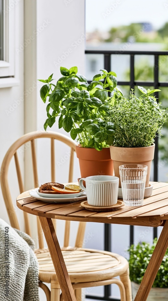 Fototapeta premium Morning light illuminates a tranquil outdoor breakfast setting