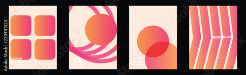 Set of 4 abstract minimal posters with pink geometric gradient shapes