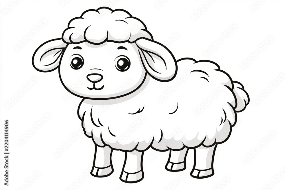 Obraz premium Detailed Outline Illustration Of A Cute Artistic Cartoon Sheep On Clean Solid White Background Plain