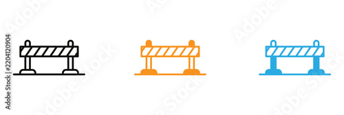 Three color variations of a road barrier or construction blockade icon set