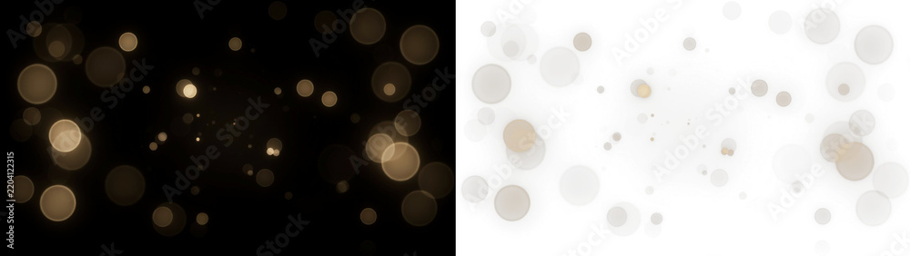 Fototapeta premium Golden bokeh particles isolated on black background, magic dust lights, vector design element isolated on transparent background