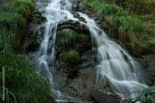 Long exposure shot of waterfall in Escrita River valley in the Spanish Pyrenees. Espot, Lleida, Catalonia.