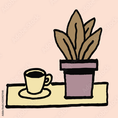 native flat art style  print of a coffee cup
