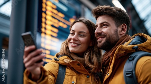 Couple enjoying travel moments with a smartphone