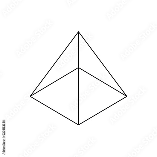 Wireframe Triangular Pyramid Solid Line Drawing | Basic Geometric Shape