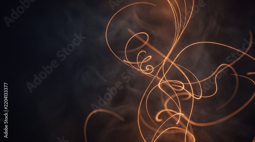 Glowing orange light trails swirling on a dark background
