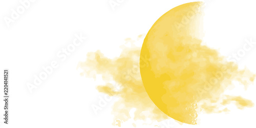 Illustration of a yellow crescent moon partially obscured by a watercolor-style brushstroke effect resembling a cloud. The design creates a minimalist and soft aesthetic.