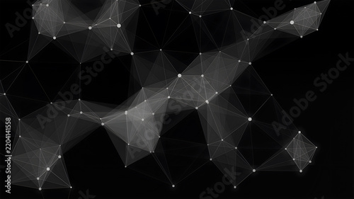 Abstract digital network connection with glowing dots and connecting lines on a dark background representing technology and data communication