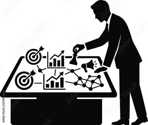 Businessman Planning Strategy on Interactive Touch Table Vector Concept Design