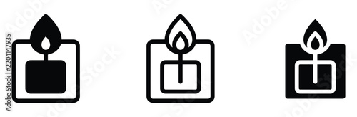 Картината върху платно WebCandle flame vector icon set, burning wax tealight symbol for spa relaxation