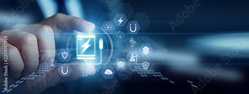 Obraz na płótnie Sustainability expert monitoring smart grids