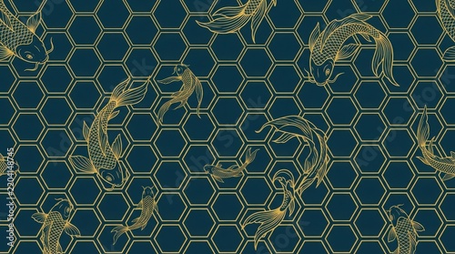 Hexagonal grid pattern with stylized animal illustrations