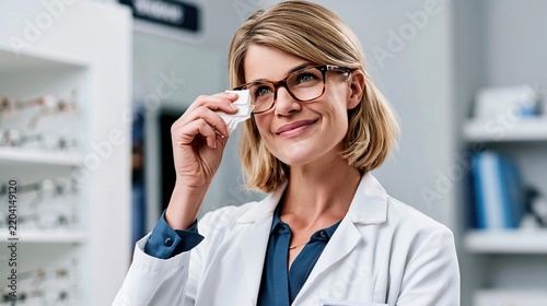 Optometrist helping customer with contact lenses