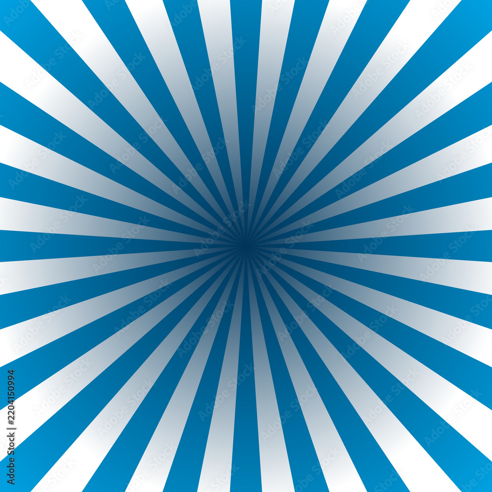 Fototapeta premium Blue and white sunburst abstract background with radial rays