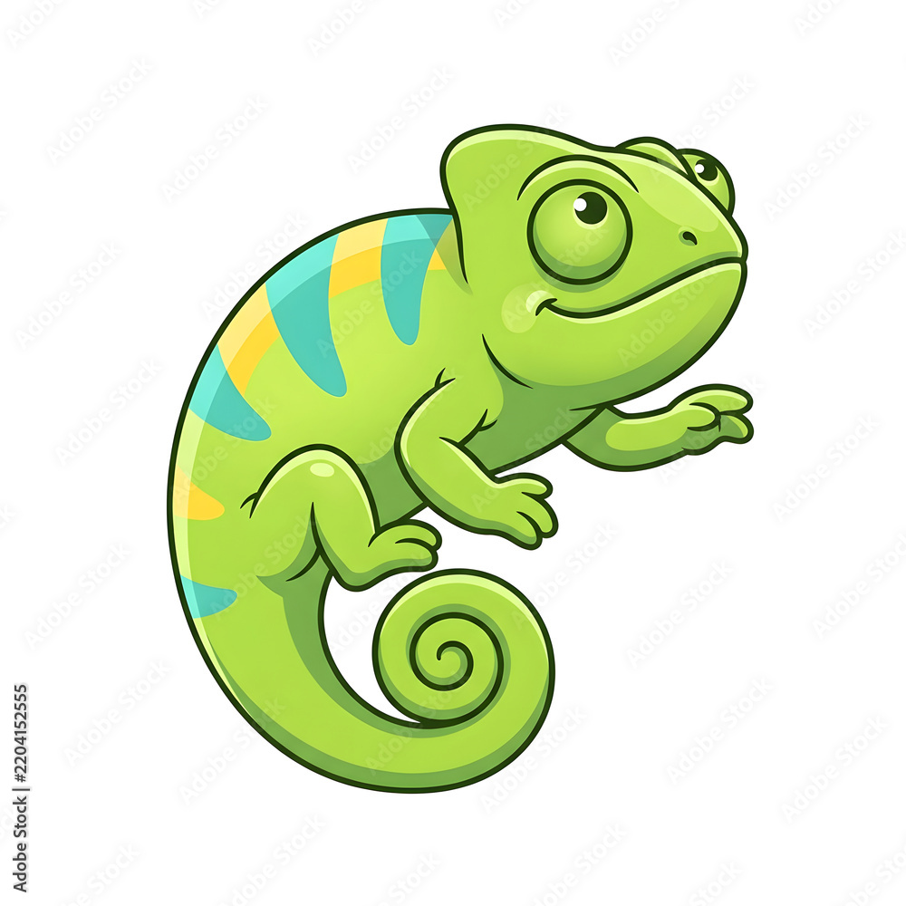 Obraz premium Chameleon, reptile and lizard icon for animal mascot, character design and educational materials. Green, wildlife and nature art with cute mascot for brand identity, sticker and logo profile