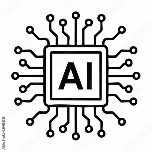 AI Microchip with Digital Circuit Connections – Artificial Intelligence Technology Vector Illustration