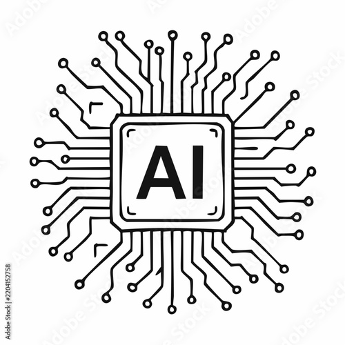 AI Microchip with Digital Circuit Connections – Artificial Intelligence Technology Vector Illustration