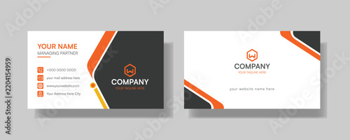 Professional business card layout with orange and dark corporate theme vector illustration