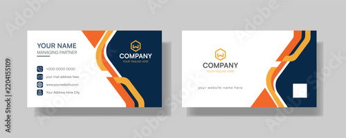 Modern corporate business card layout in orange and dark gray vector template