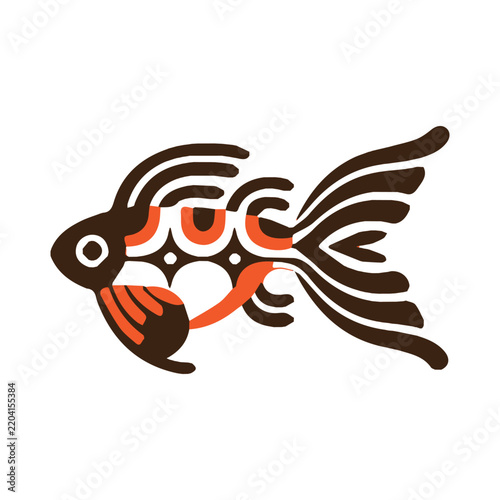 Decorative fish vector illustration with traditional ethnic ornament pattern. brown and orange on white background