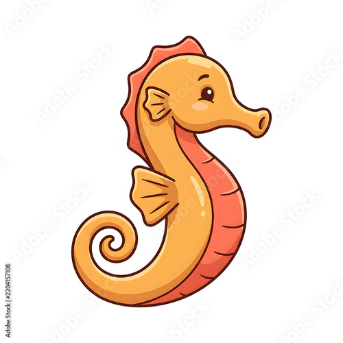Seahorse, cartoon animal and marine life on white background for children book, education and mascot design. Undersea creature, aquatic world and colorful fish with cute tail, fin and big eyes too.