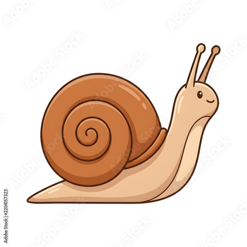 Snail, cartoon animal and cute mollusk on white background for nature education, kids book and preschool learning. Gastropod character, brown shell and garden wildlife mascot with slow pace motion.