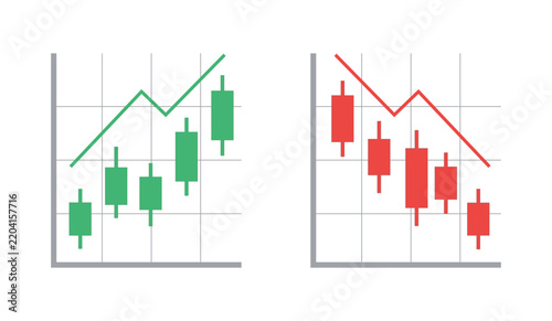 Stock Market Candlestick Chart, Bullish And Bearish Trading Trends With Upward And Downward Price Movement