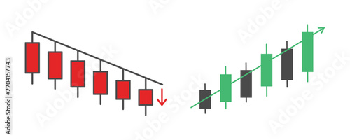 Bullish And Bearish Candlestick Trends, Downtrend And Uptrend Price Movement For Stock Market Technical Analysis