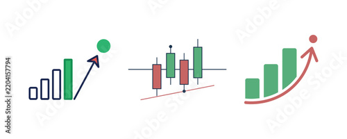 Market Growth And Trading Analysis, Rising Bar Chart And Candlestick Trends For Financial Business Concepts