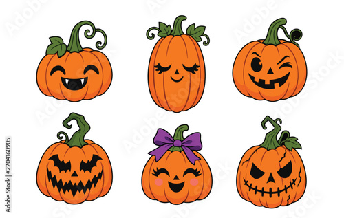 Cute Jack O Lantern Pumpkin Faces Set
