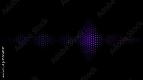 Abstract Digital Audio Waveform Equalizer with Glowing Neon Dot Particles Animation on Black Background