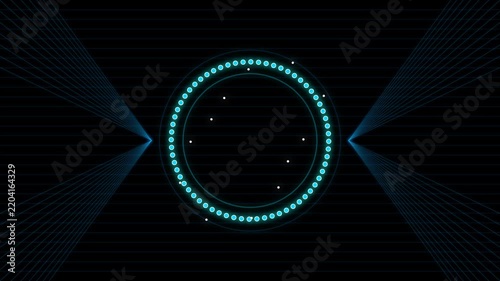 Abstract Neon Glowing Circle Motion HUD Frame Elements Animation on Dark Background