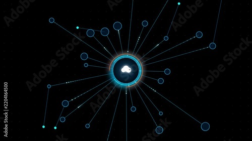 Abstract Glowing Cloud Computing Network Node Animation Loop