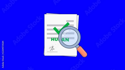 AI Detection Human Written Document Verification Animation with Blue Chroma Key Background