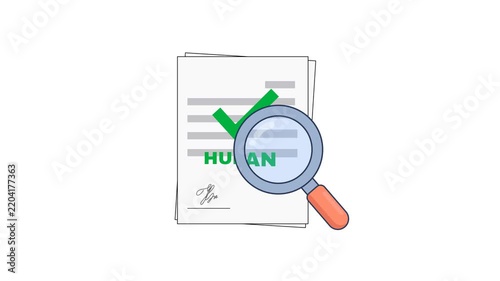 AI Content Detection and Human Written Document Verification Animation on White Background