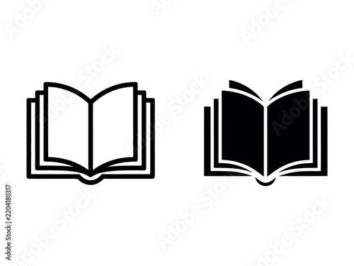 Open book icon set in outline and solid style for education, reading, library and academic learning vector illustration on transparent background


